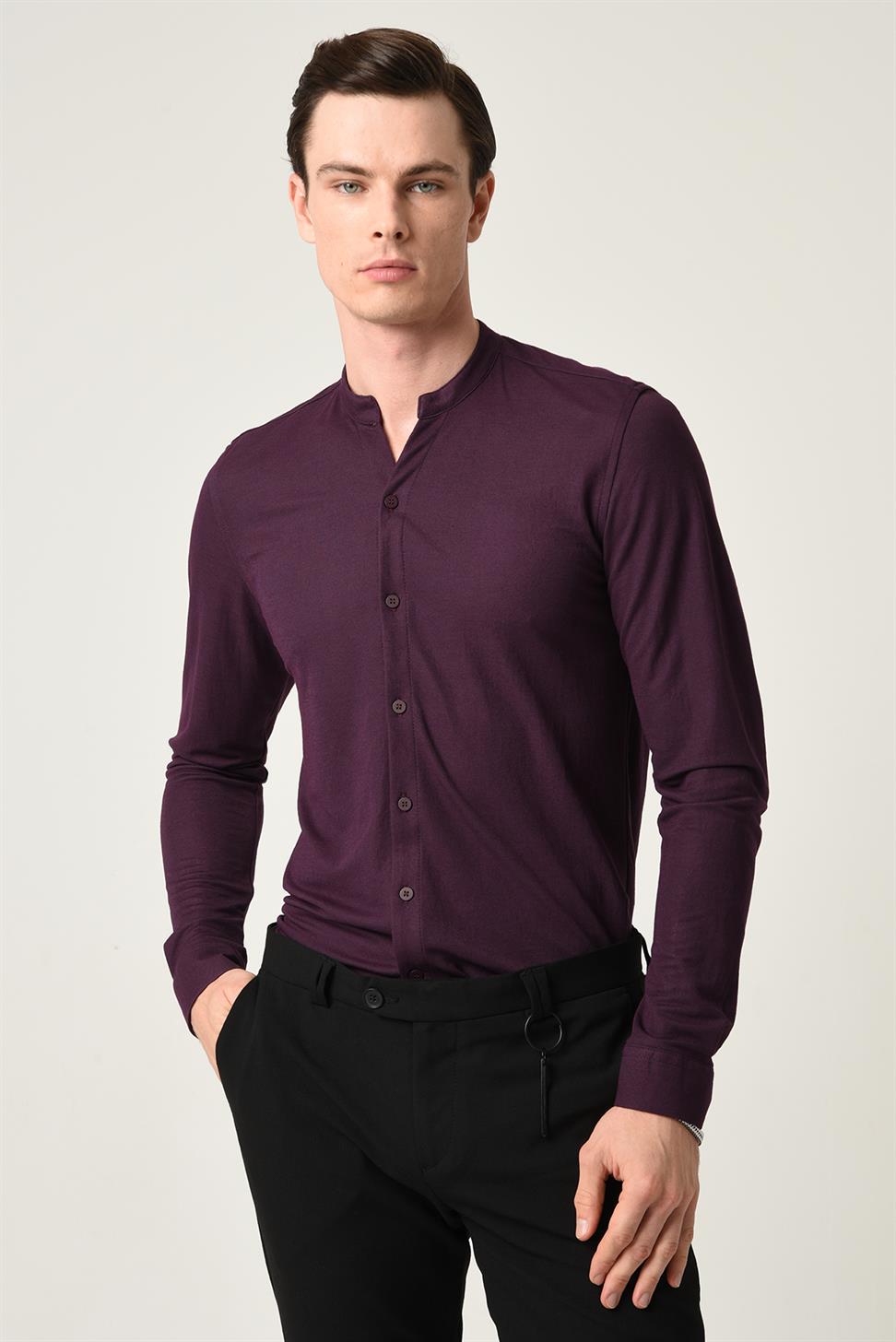 قميص رجالي ذو ياقة كلاسيكية وأكمام طويلة