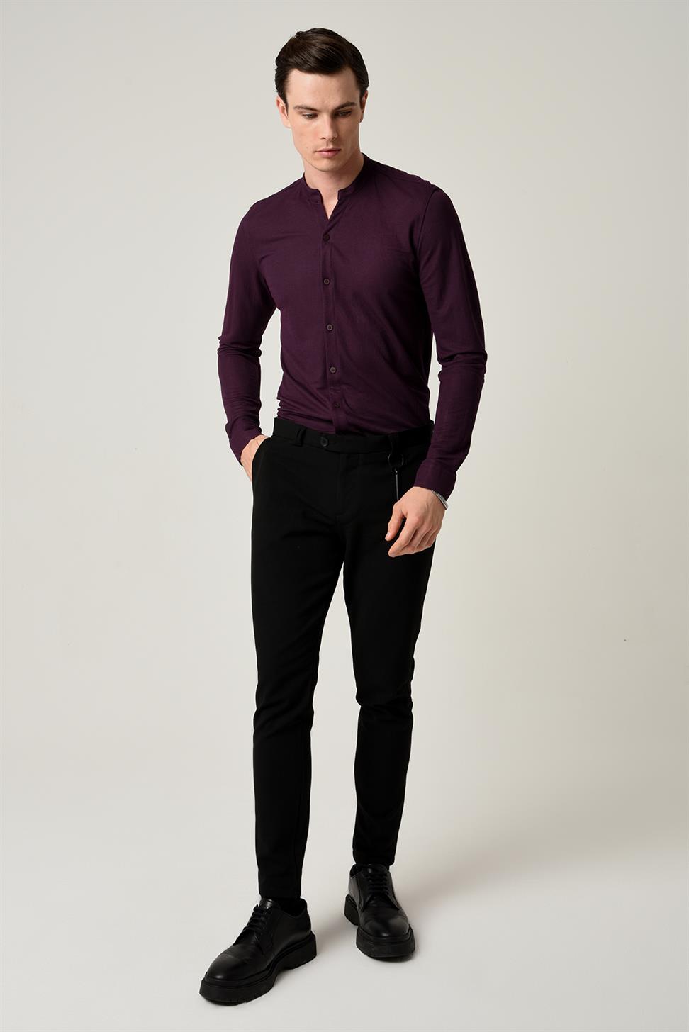 قميص رجالي ذو ياقة كلاسيكية وأكمام طويلة