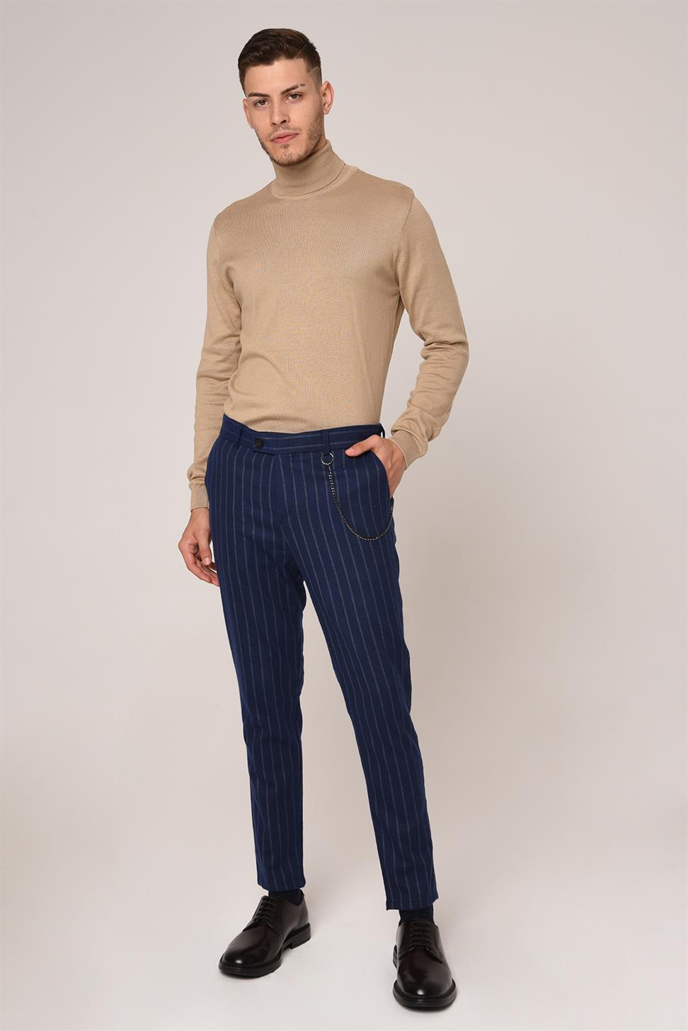 بنطلون مخطط بقصة ضيقة للرجال