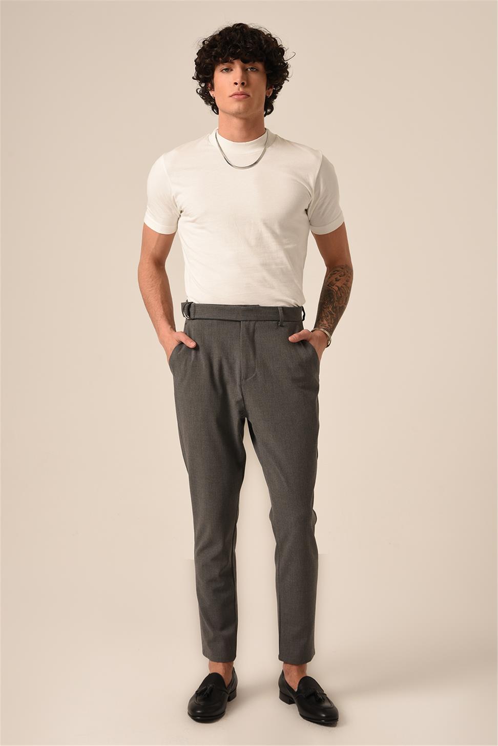 بنطلون رجالي بحزام عالي الخصر