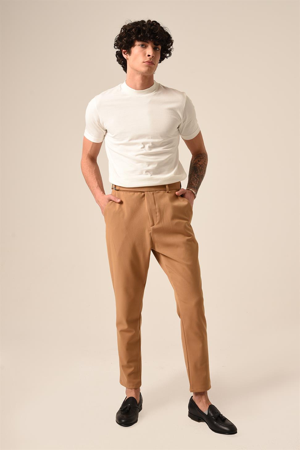 بنطلون رجالي بحزام عالي الخصر