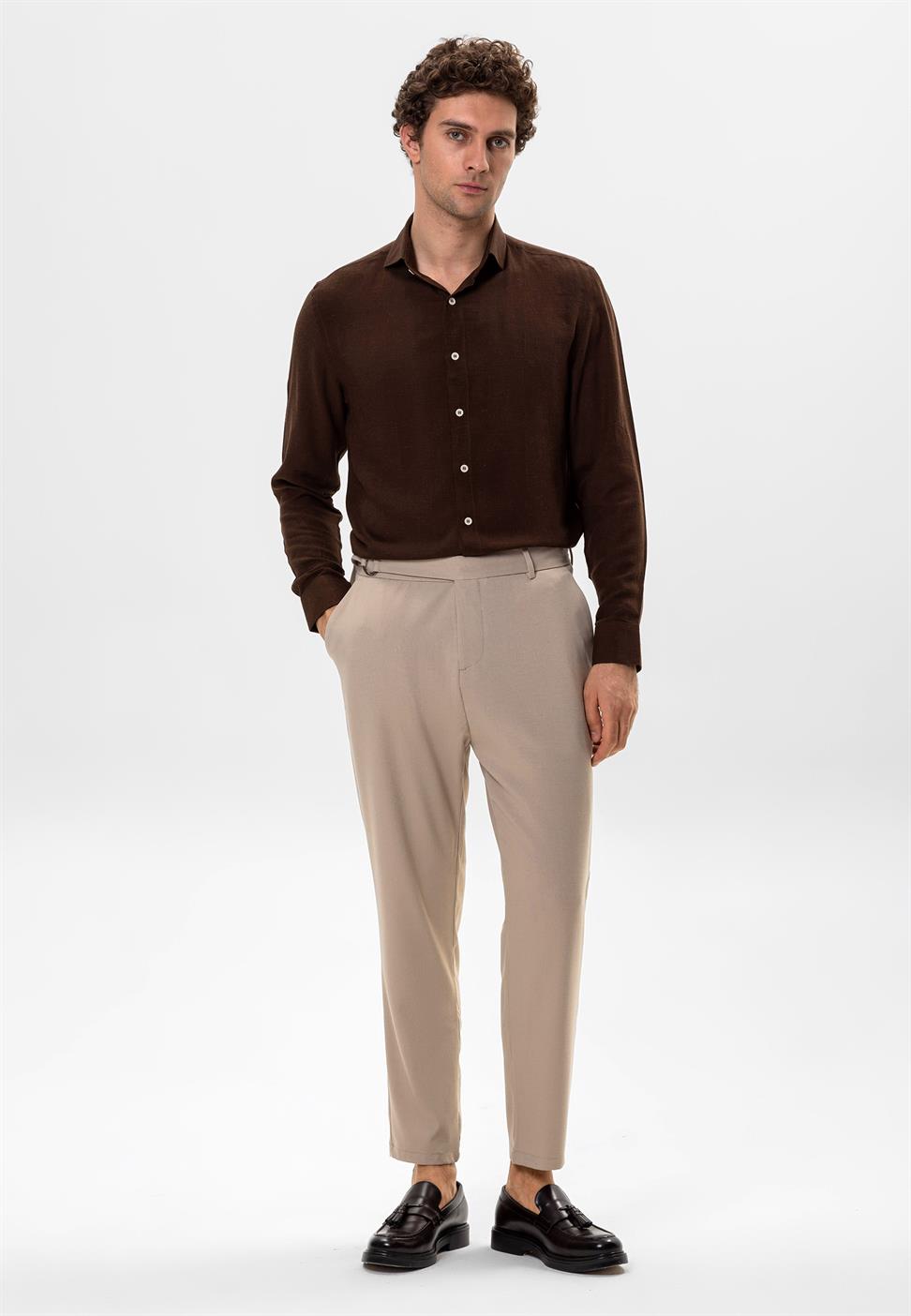 بنطلون رجالي بحزام عالي الخصر