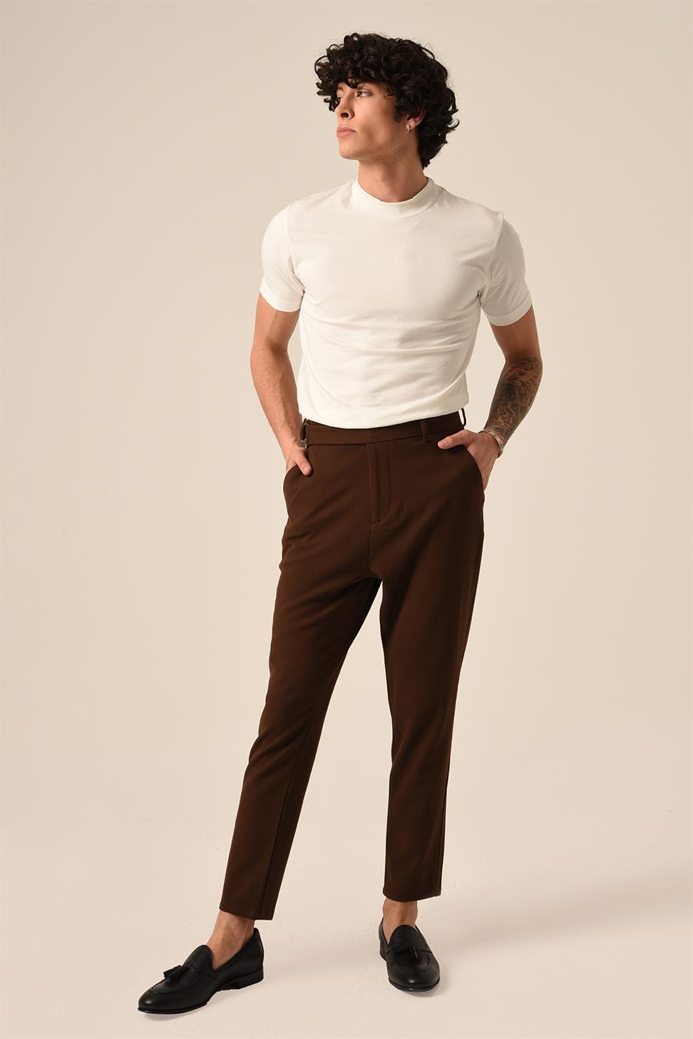 بنطلون رجالي بحزام عالي الخصر