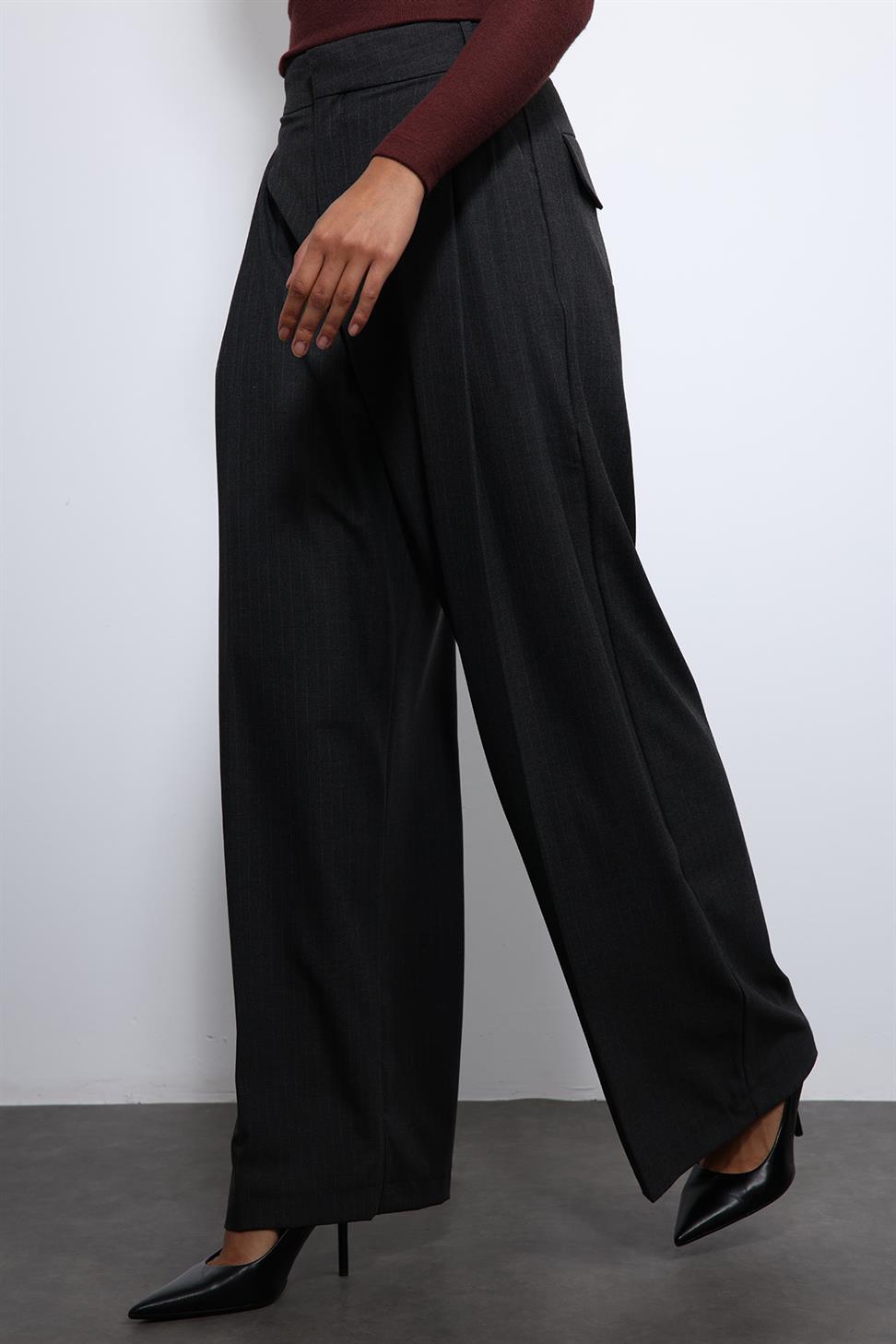 Antioch Füme Çizgili Geniş Paça Pantolon