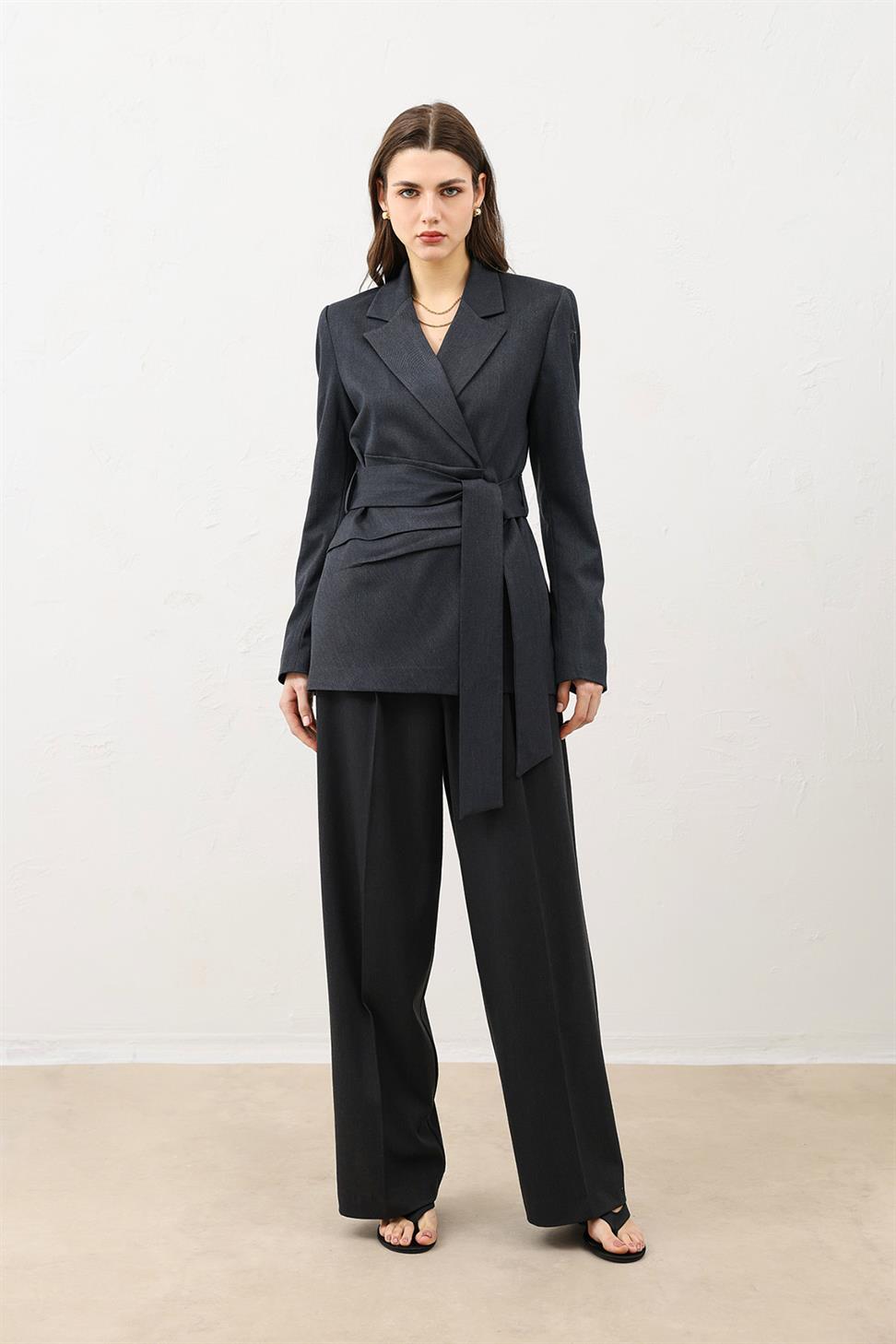 Fitted Belted Womens Blazer Jacket