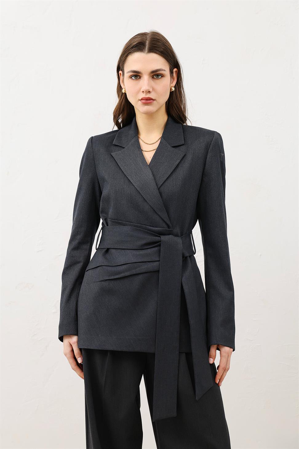 Fitted Belted Womens Blazer Jacket