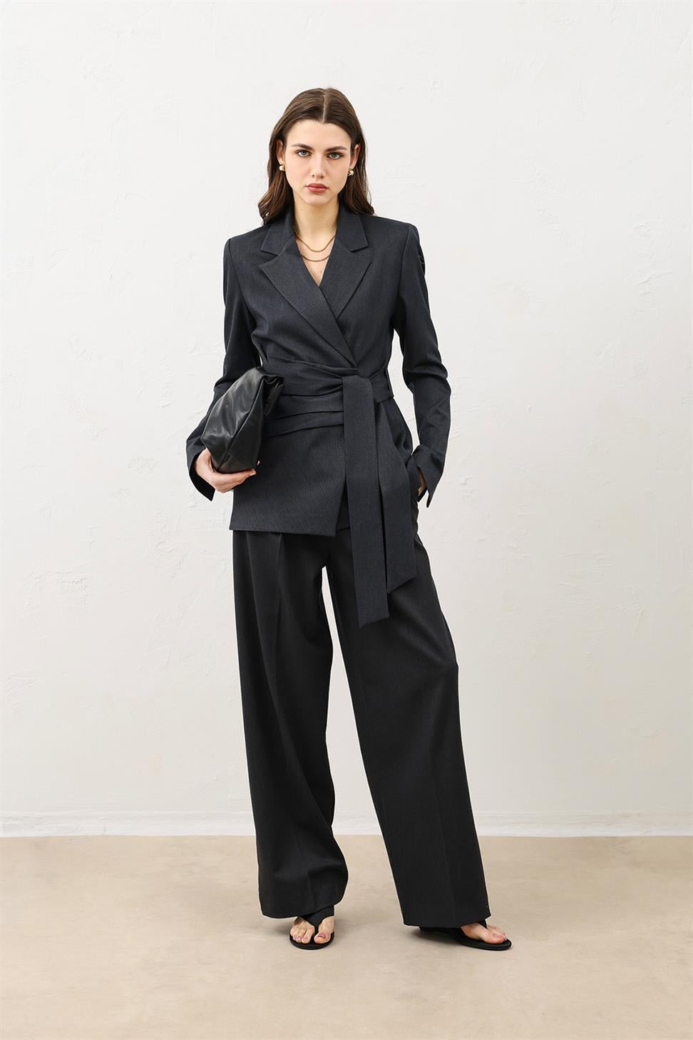 Fitted Belted Womens Blazer Jacket