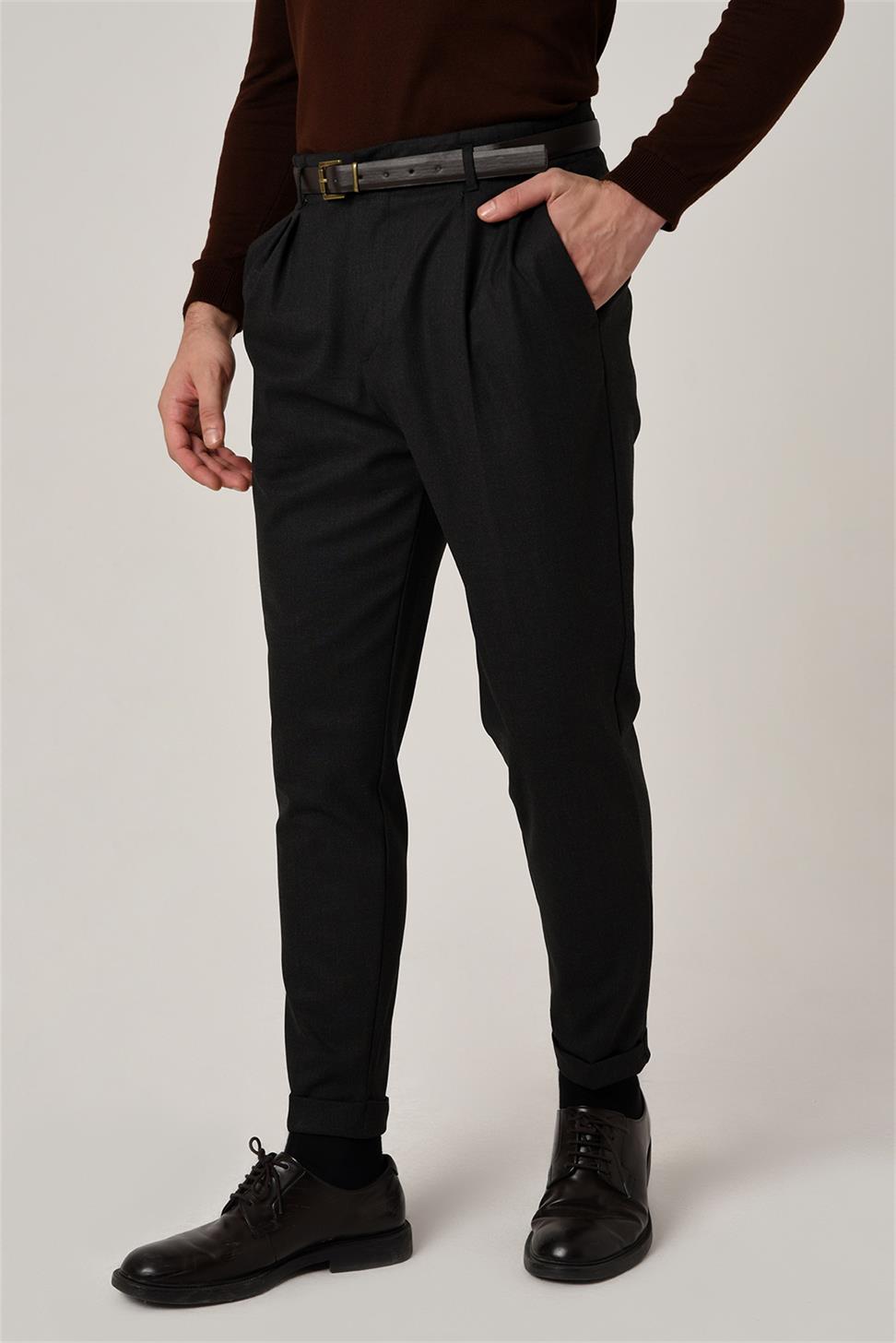 Antioch Füme Yüksek Bel Kemerli Pantolon