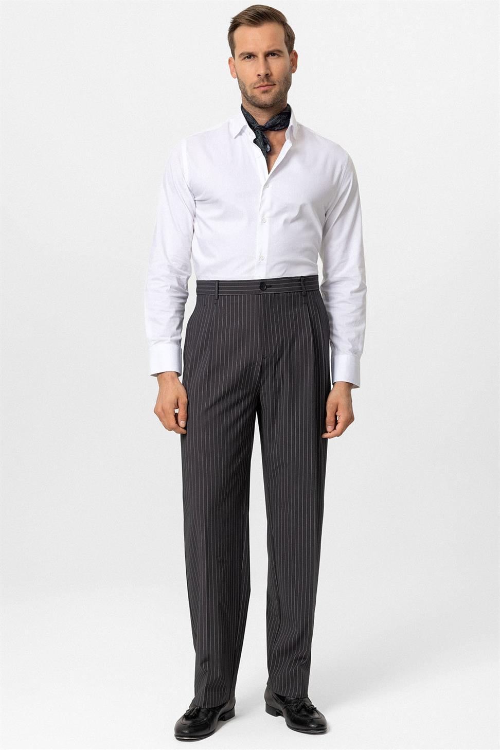 بنطلون رجالي مخطط بخصر مرتفع ومريح للرجال