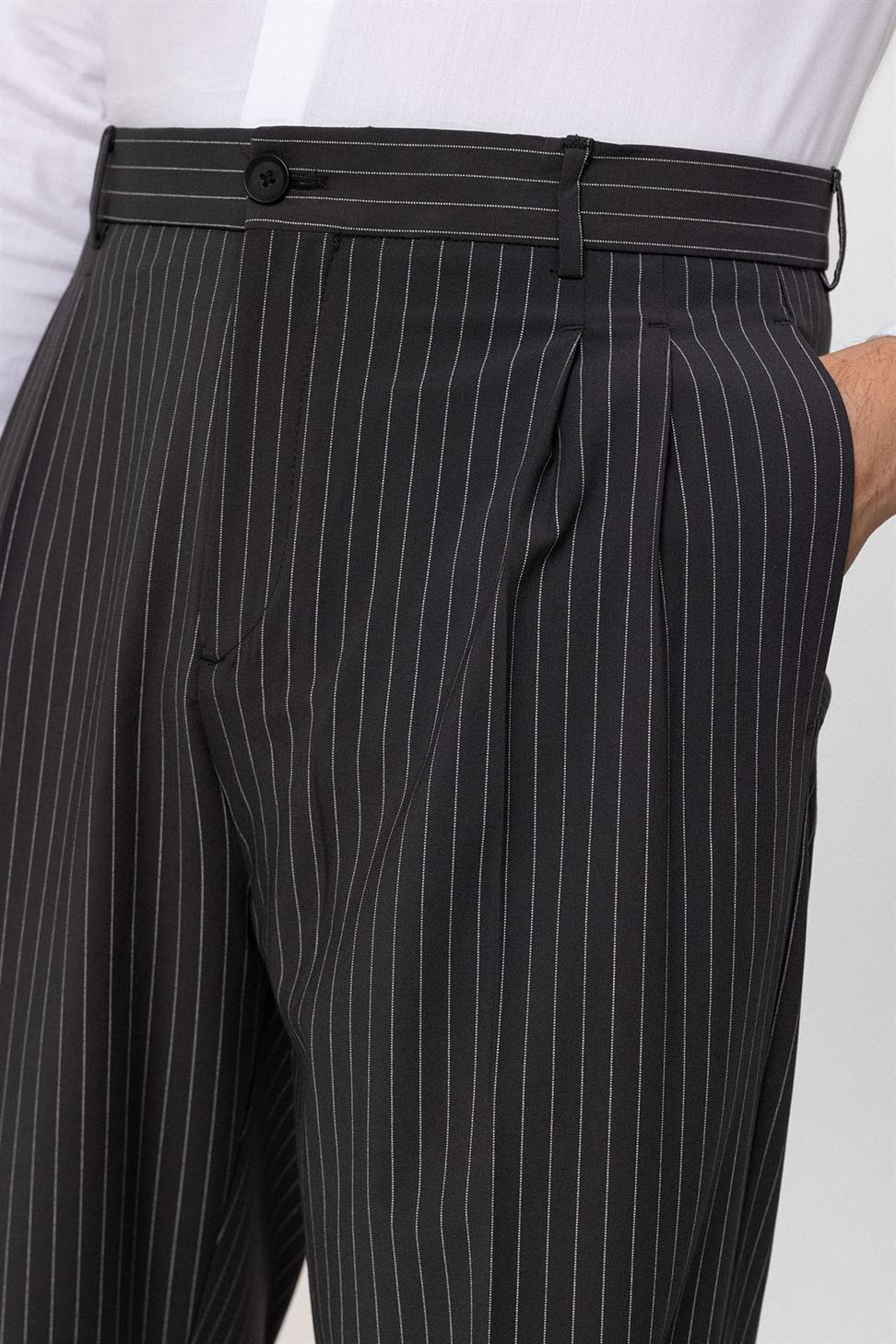 بنطلون رجالي مخطط بخصر مرتفع ومريح للرجال