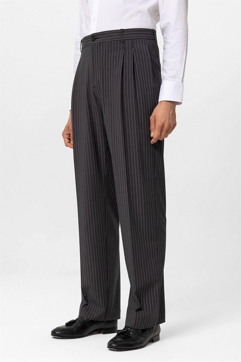 بنطلون رجالي مخطط بخصر مرتفع ومريح للرجال