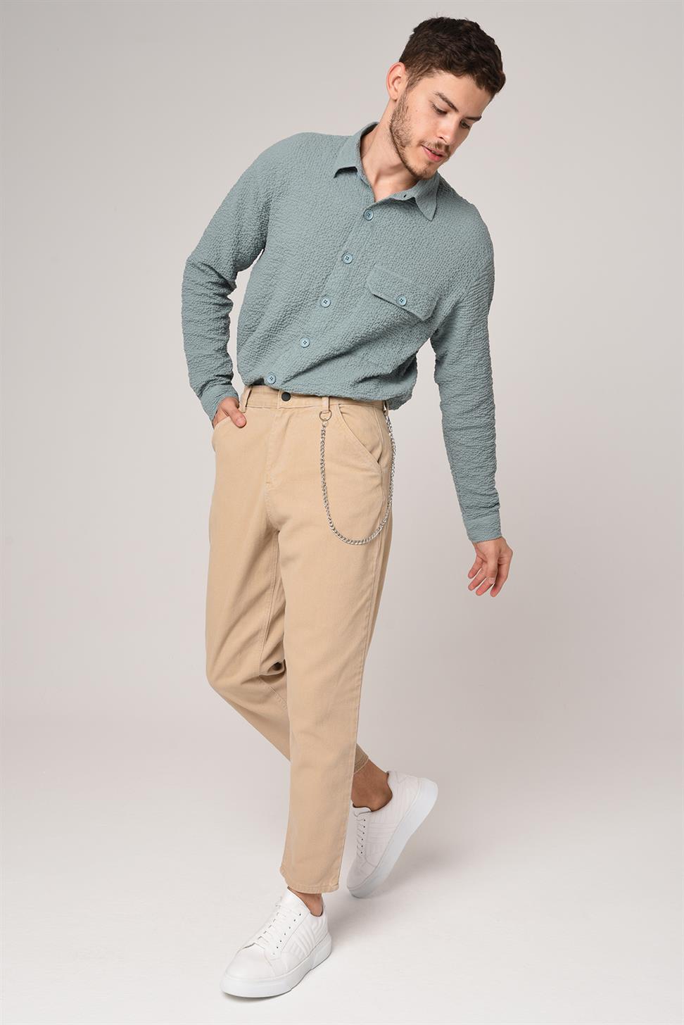 بنطلون بوي فريند من قماش الجبردين