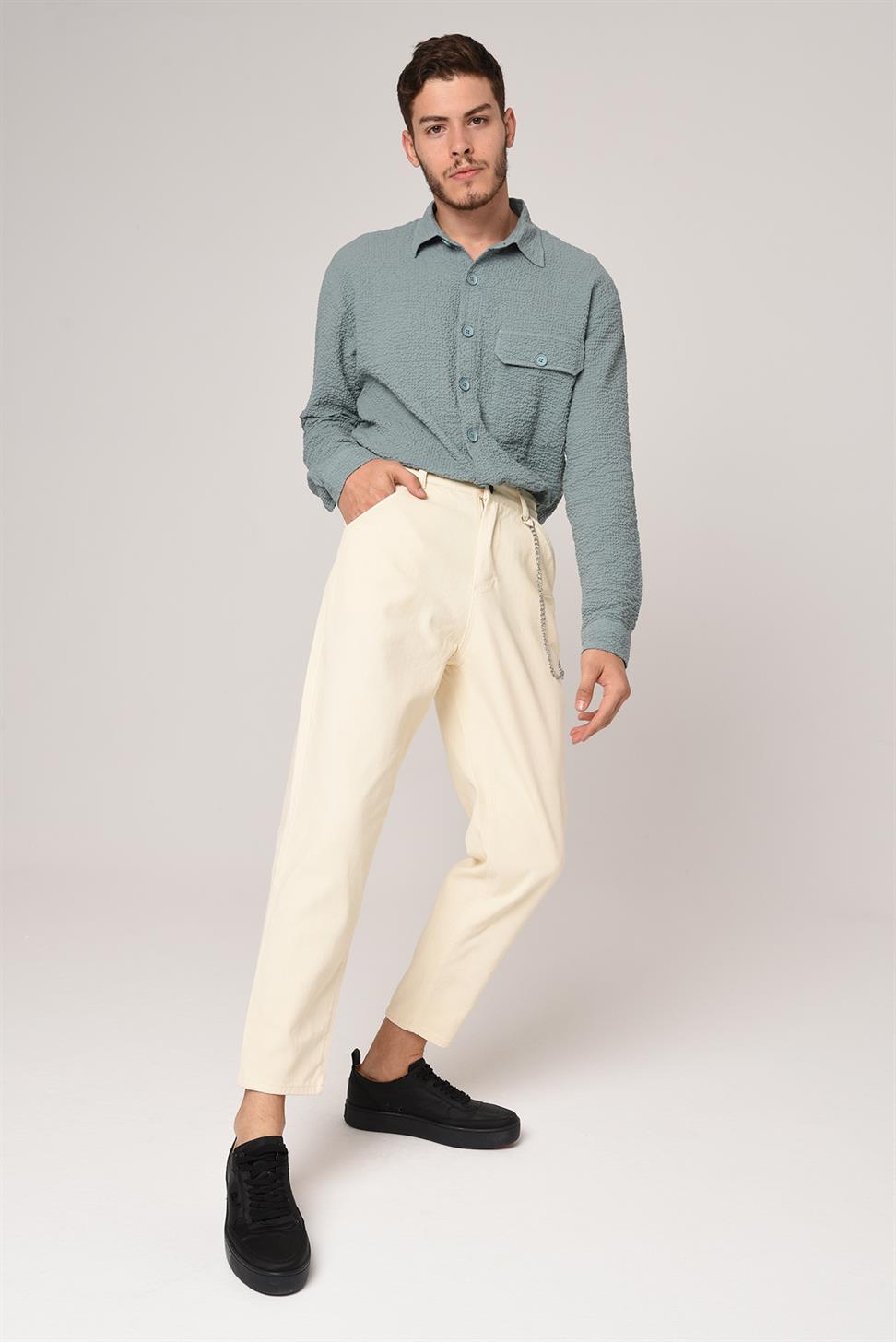 بنطلون بوي فريند من قماش الجبردين