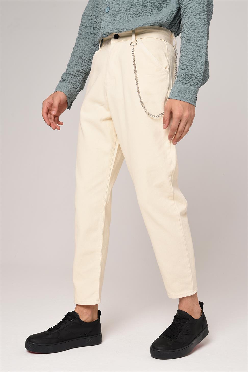 بنطلون بوي فريند من قماش الجبردين