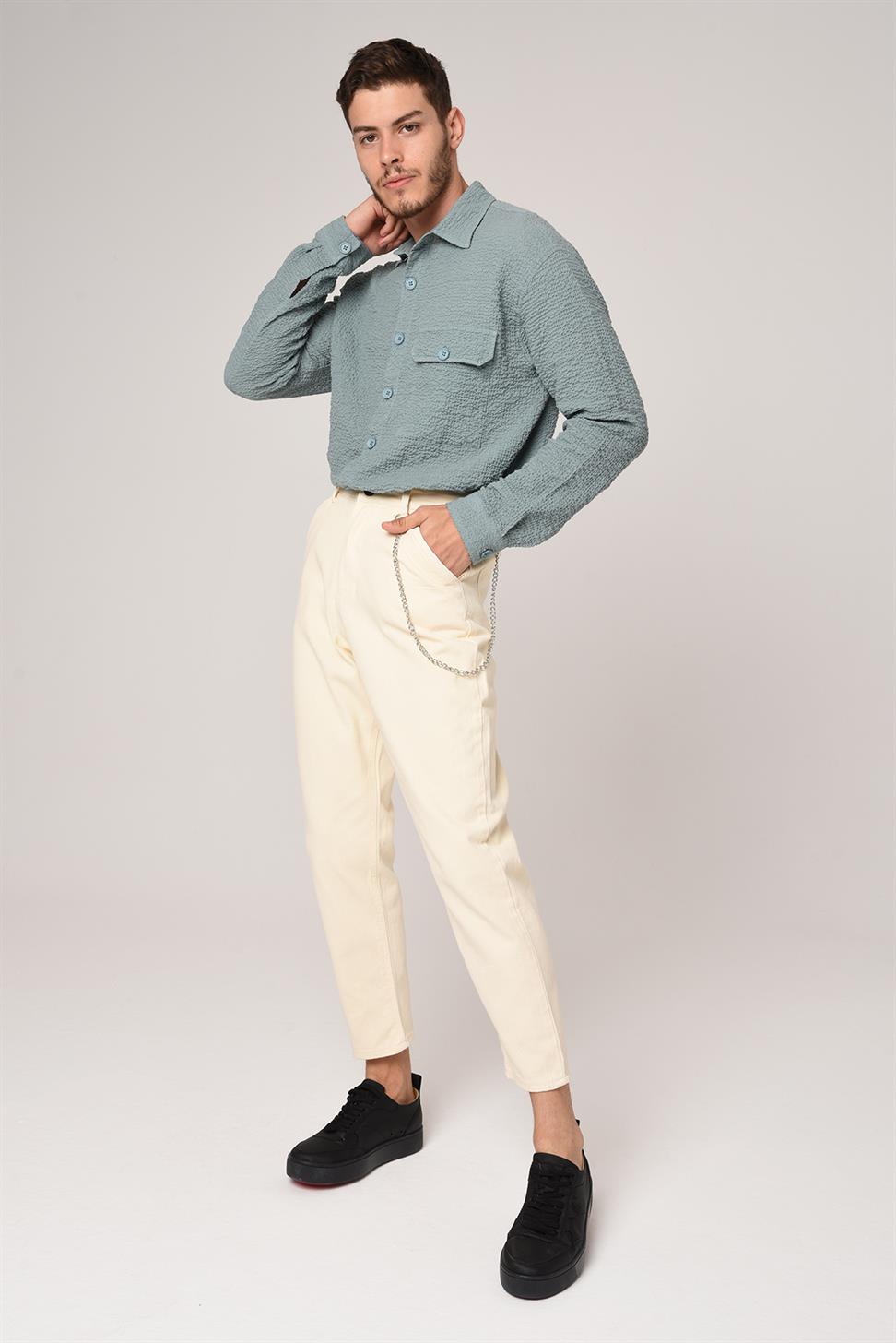 بنطلون بوي فريند من قماش الجبردين