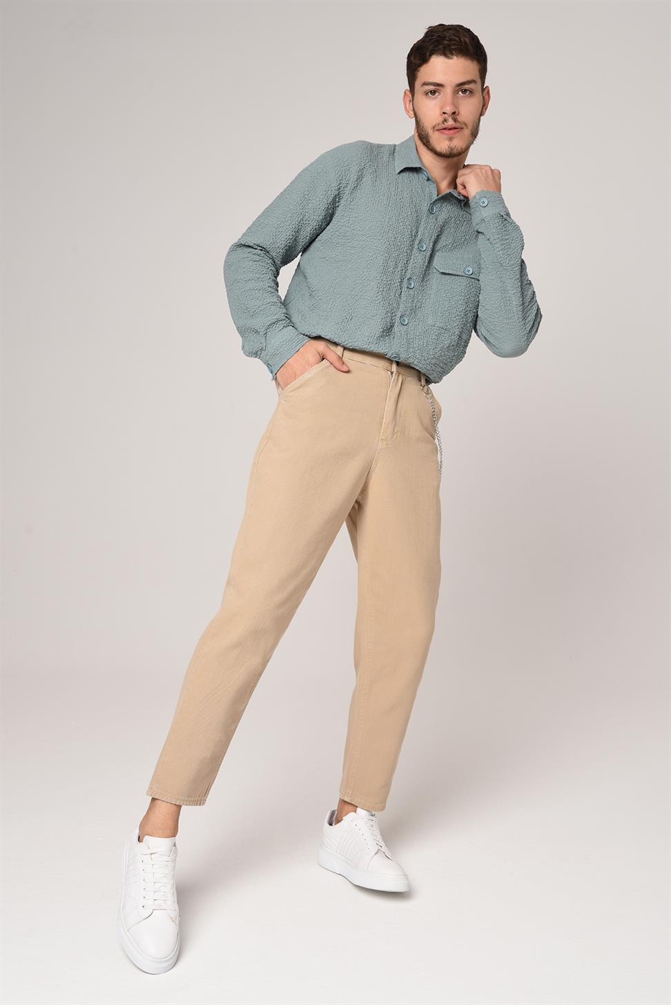 بنطلون بوي فريند من قماش الجبردين