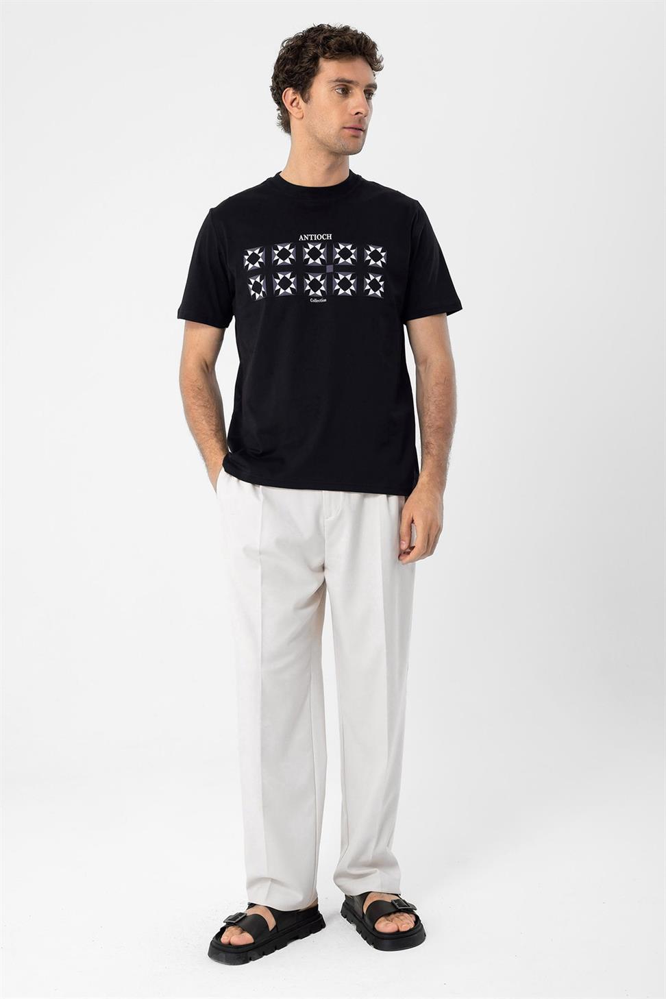 تي شيرت رجالي مطبوع على الصدر