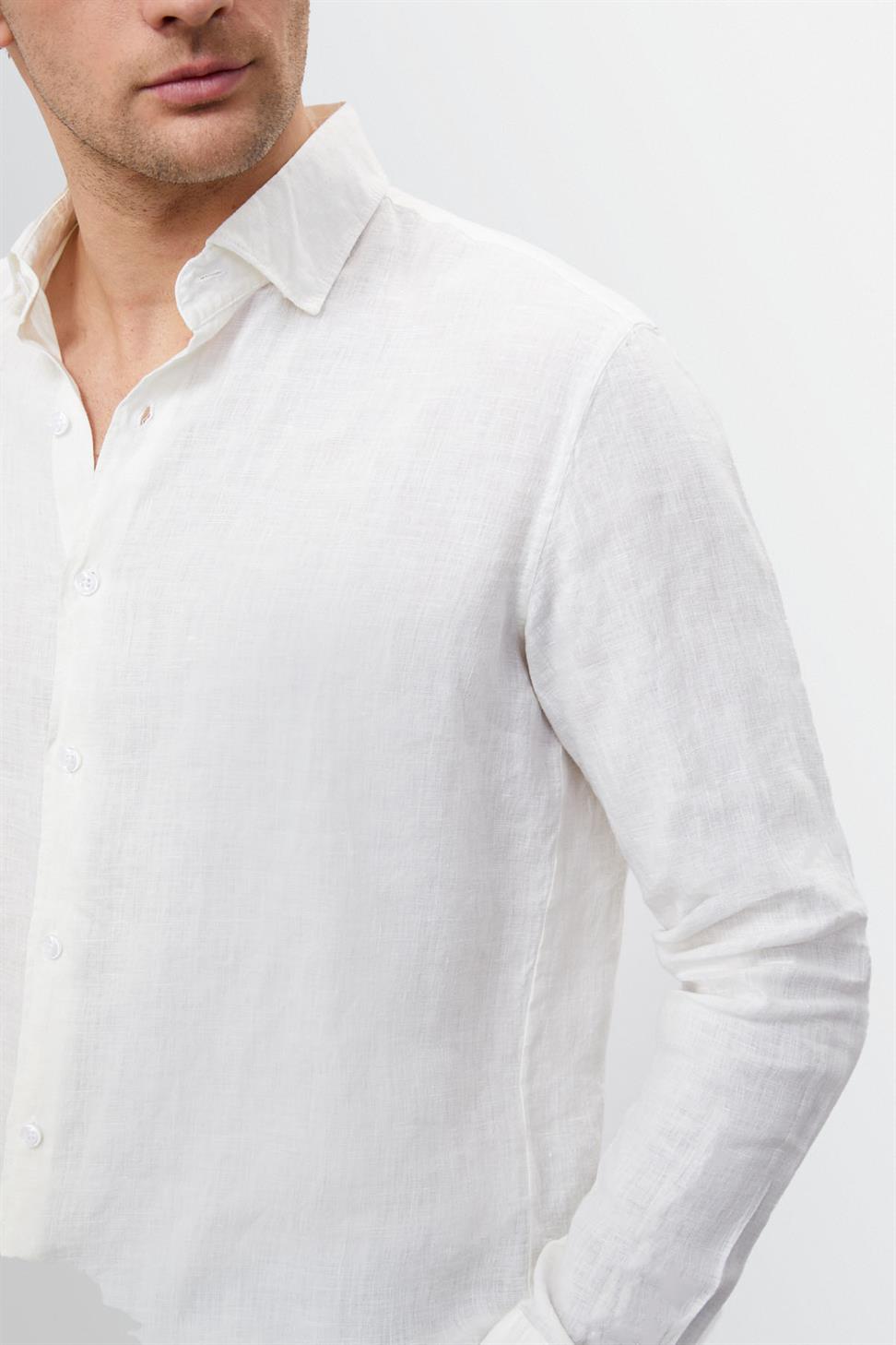 قميص رجالي من الكتان بنسبة 100% بأزرار الياقة