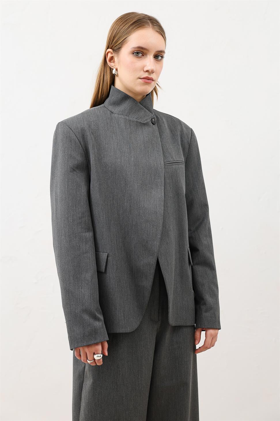 Womens Stand Collar Blazer Jacket