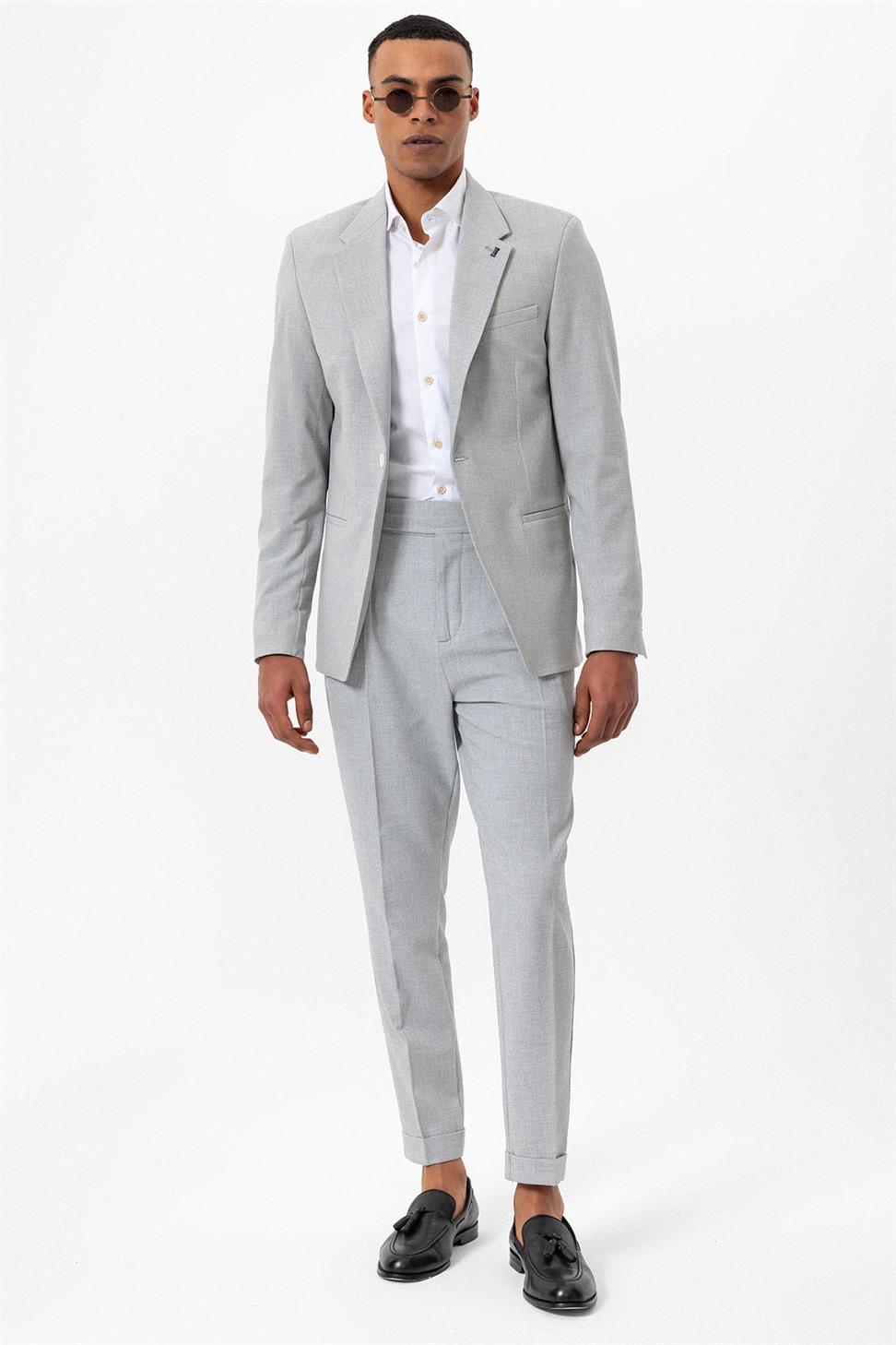 Antioch Gri Astarsız Tek Düğme Erkek Blazer Ceket