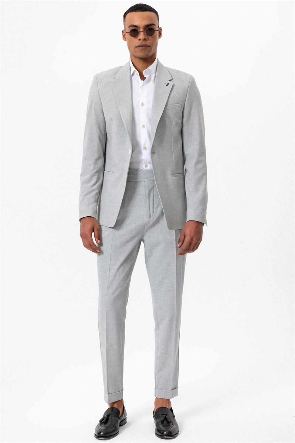 Antioch Gri Astarsız Tek Düğme Erkek Blazer Ceket