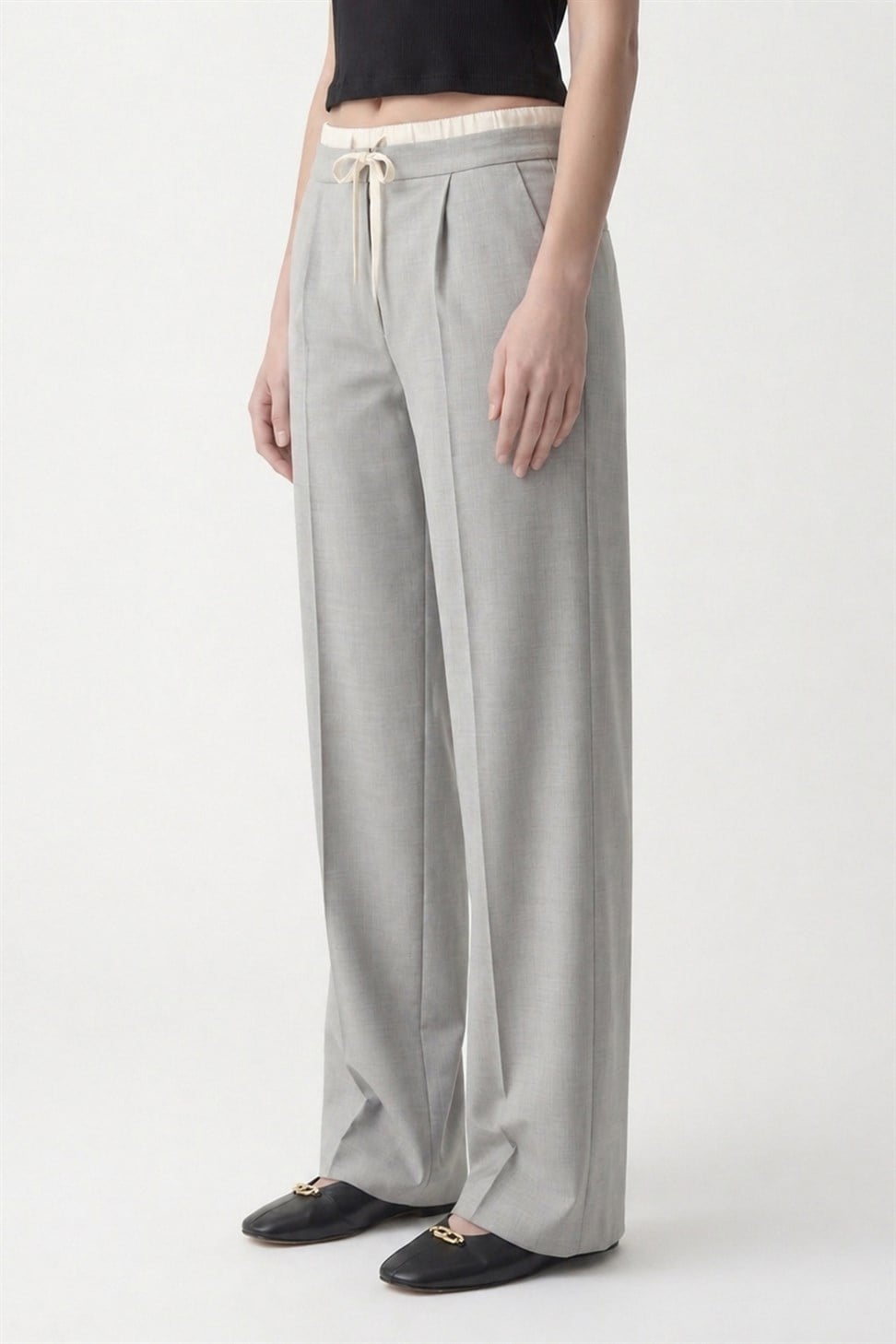 Antioch Gri Çift Bel Bantlı Kadın Pantolon