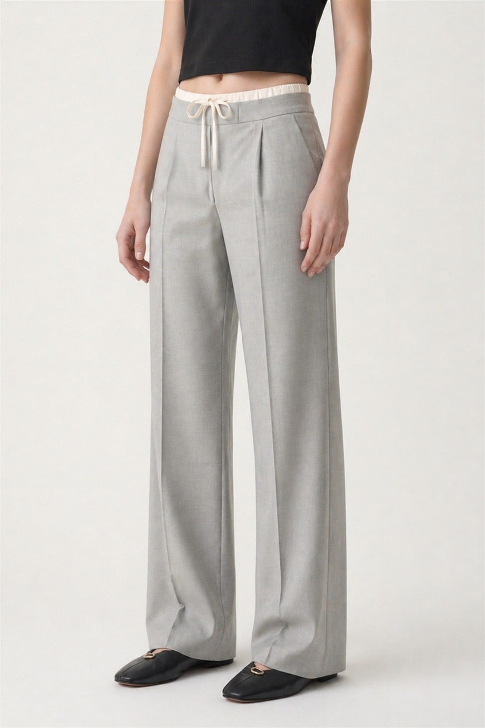 Antioch Gri Çift Bel Bantlı Kadın Pantolon