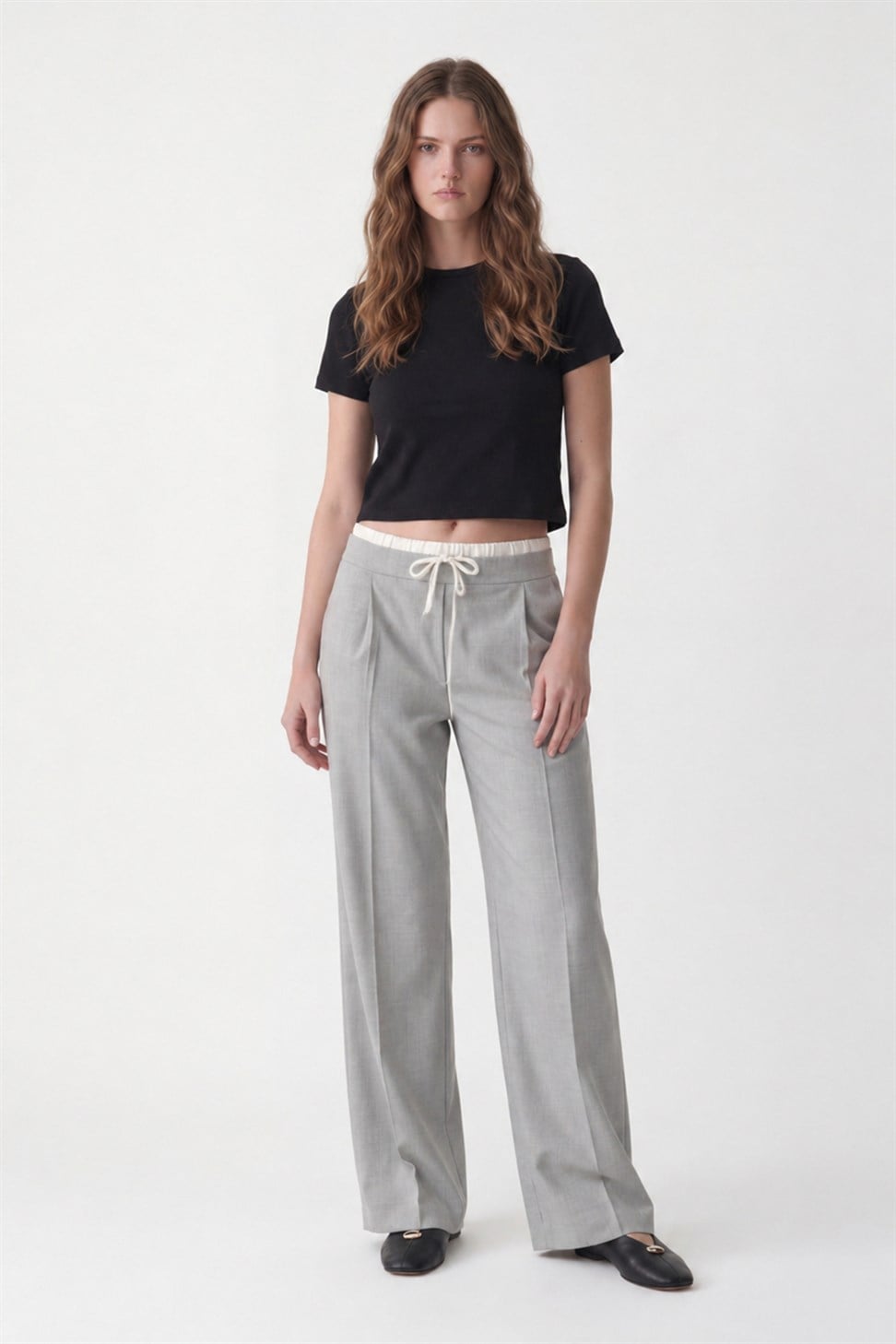 Antioch Gri Çift Bel Bantlı Kadın Pantolon
