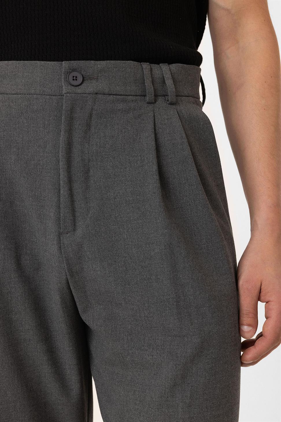 Antioch Gri Çift Pileli Baggy Fit Erkek Pantolon