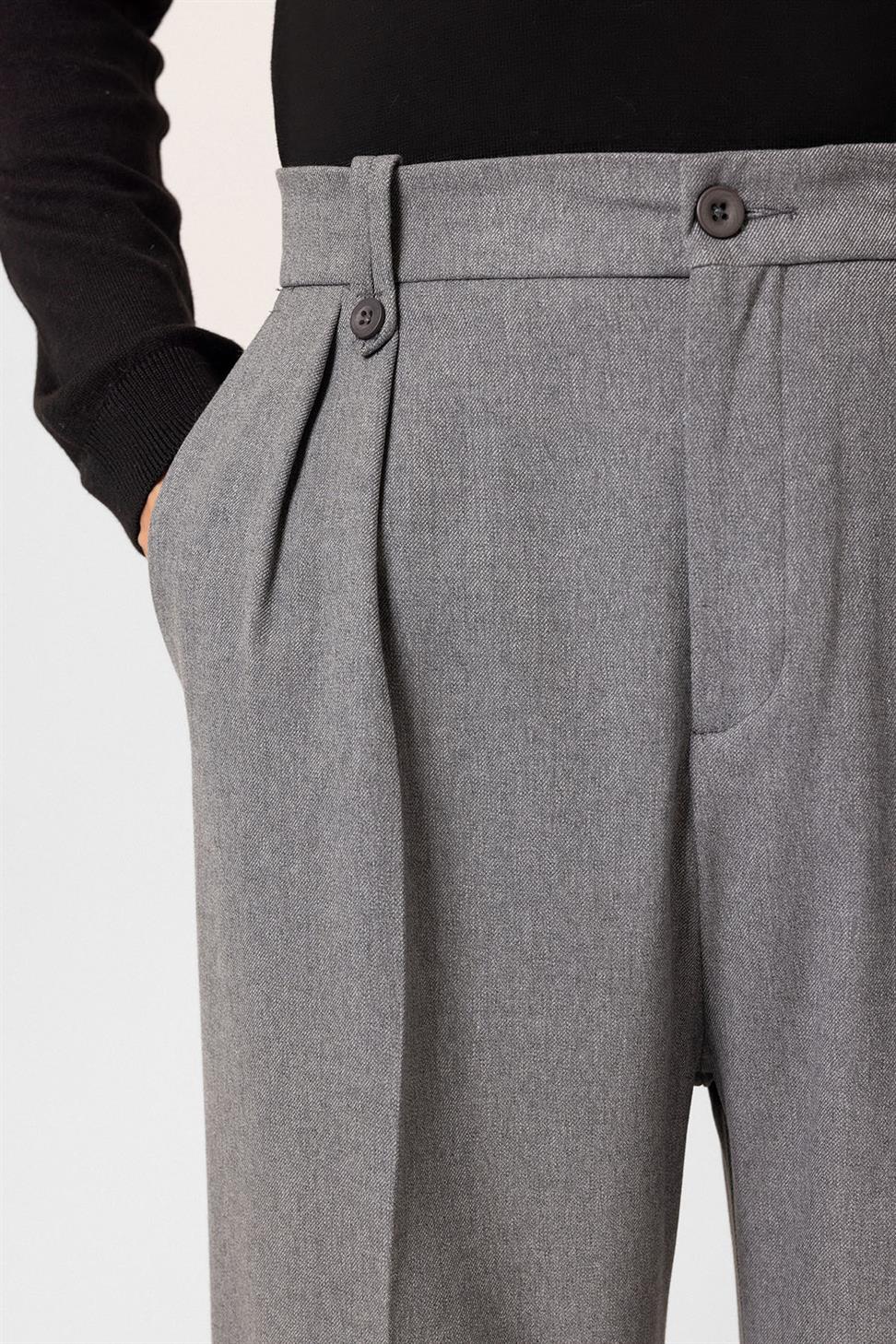 Antioch Gri Çift Pileli Yüksek Bel Erkek Pantolon