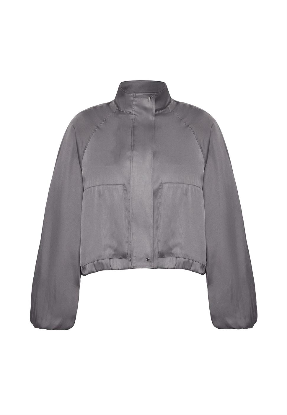 Antioch Gri Dik Yaka İnce Kadın Bomber Ceket
