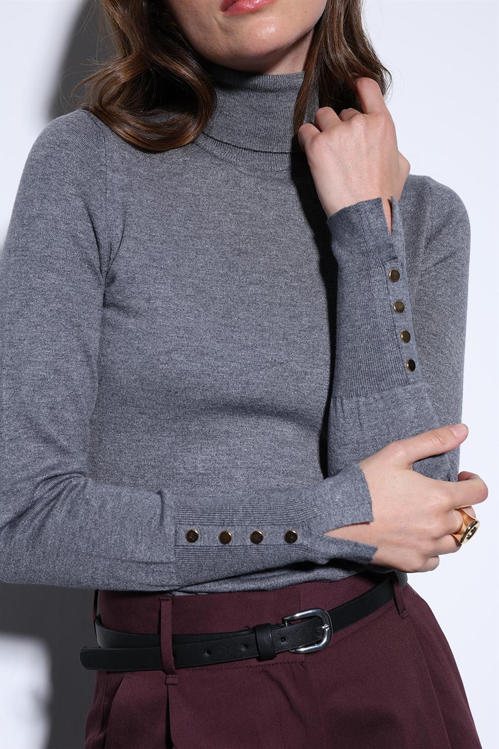 Antioch Gri Dik Yaka Triko Kazak