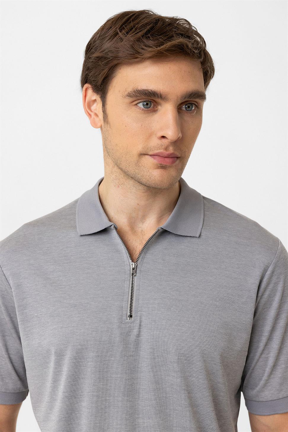 Antioch Gri Fermuarlı Regular Fit Erkek T-Shirt