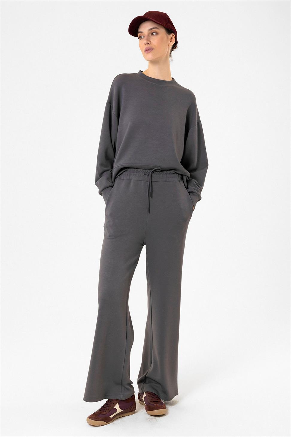 Antioch Gri Kadın İspanyol Paça Eşofman Takım