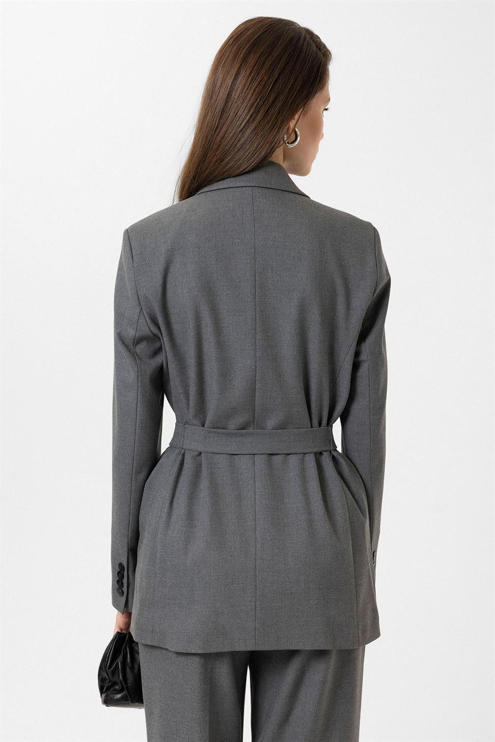 Antioch Gri Kadın Kemerli Blazer Ceket