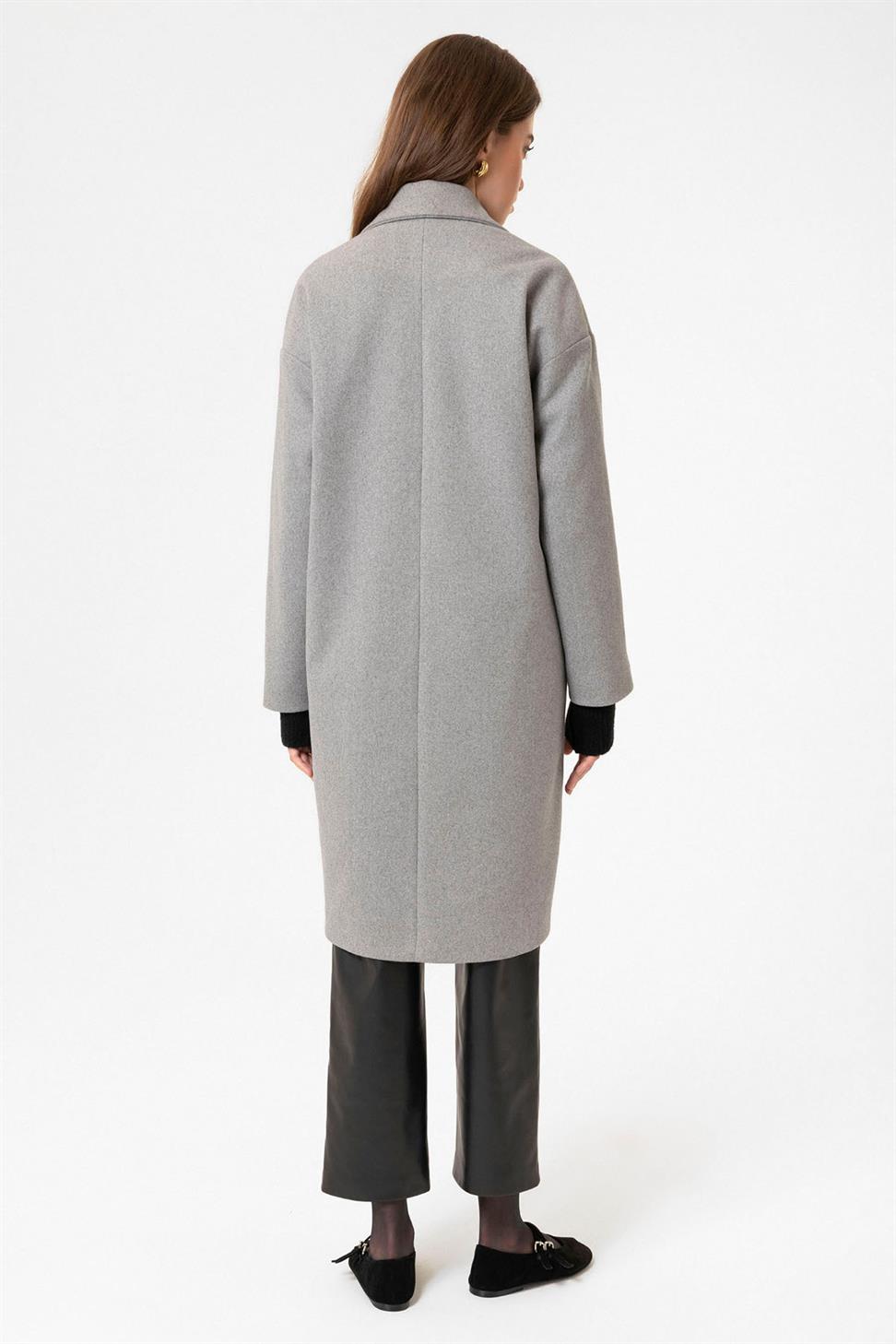 Antioch Gri Kadın Kruvaze Kapama Oversize Kaban