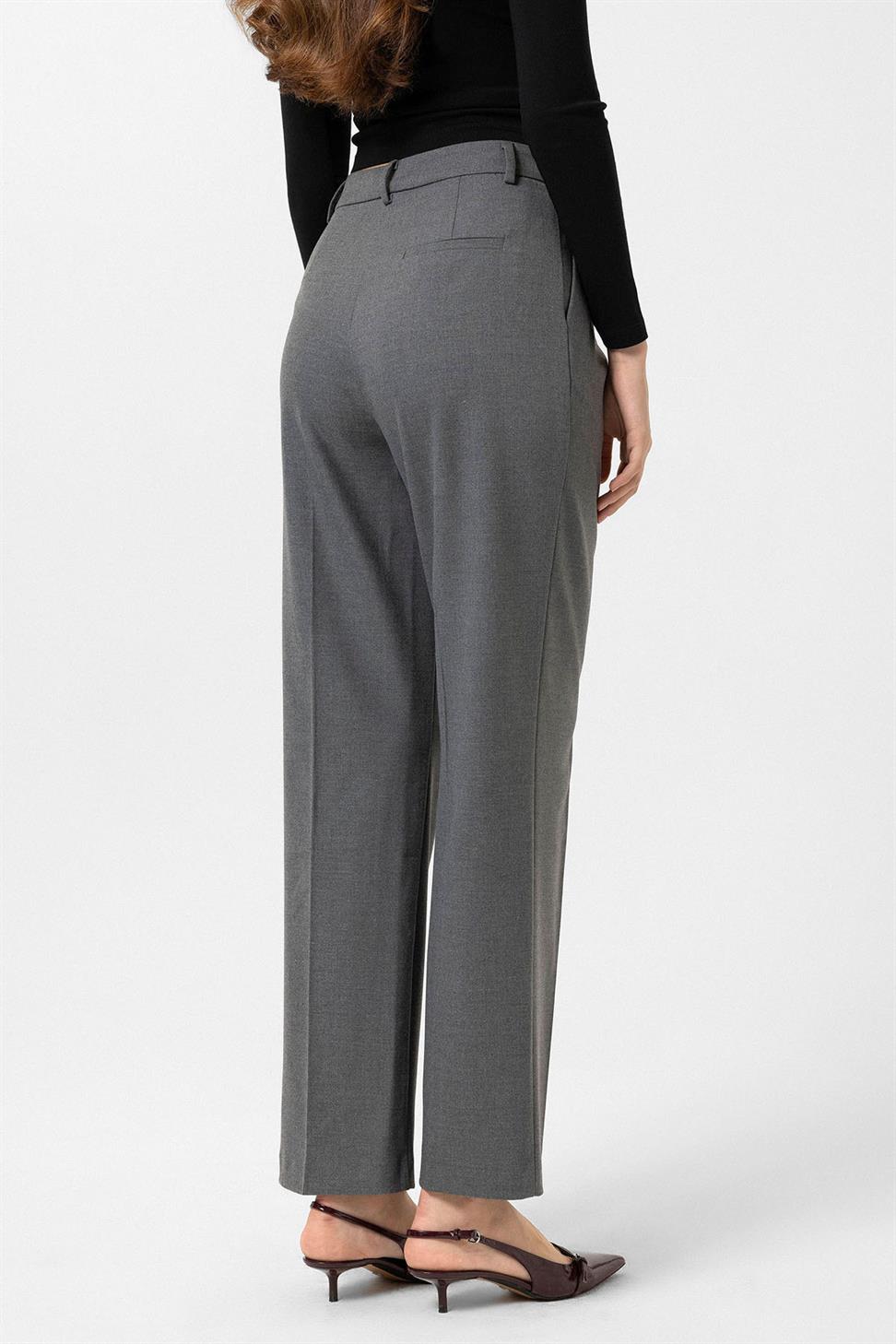 Antioch Gri Kadın Yüksek Bel Pileli Pantolon