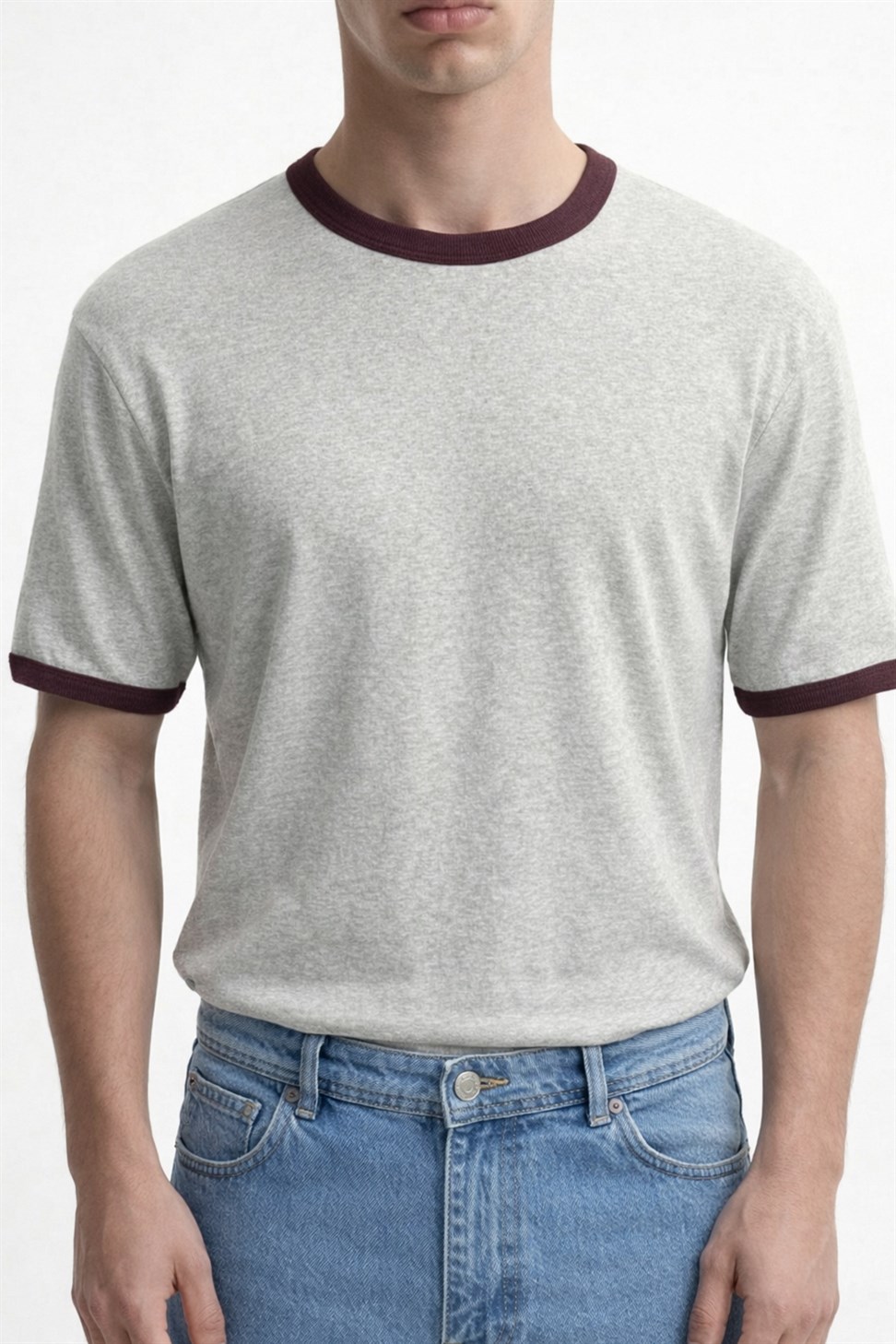 Antioch Gri Kontrast Yaka Erkek T-Shirt