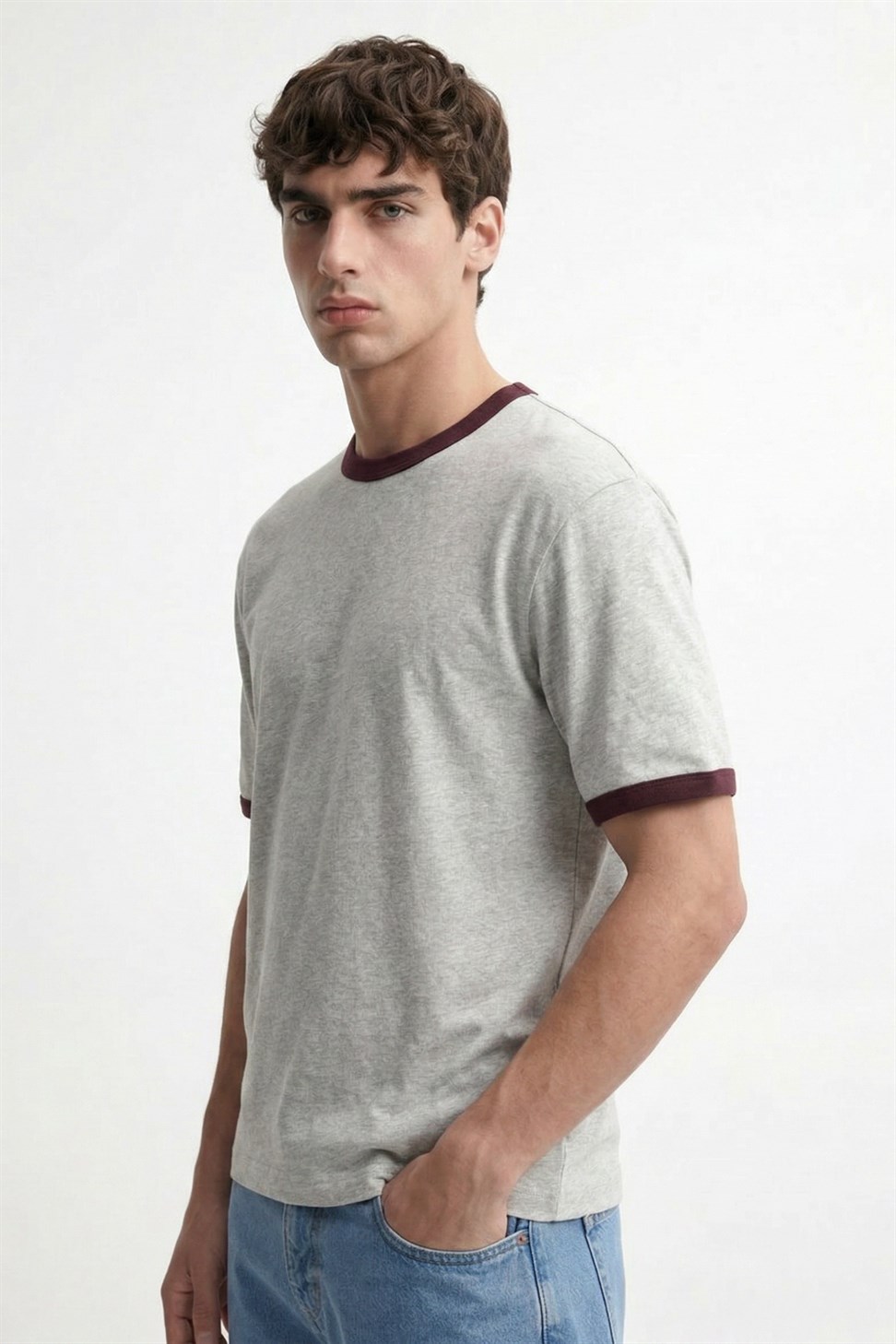 Antioch Gri Kontrast Yaka Erkek T-Shirt