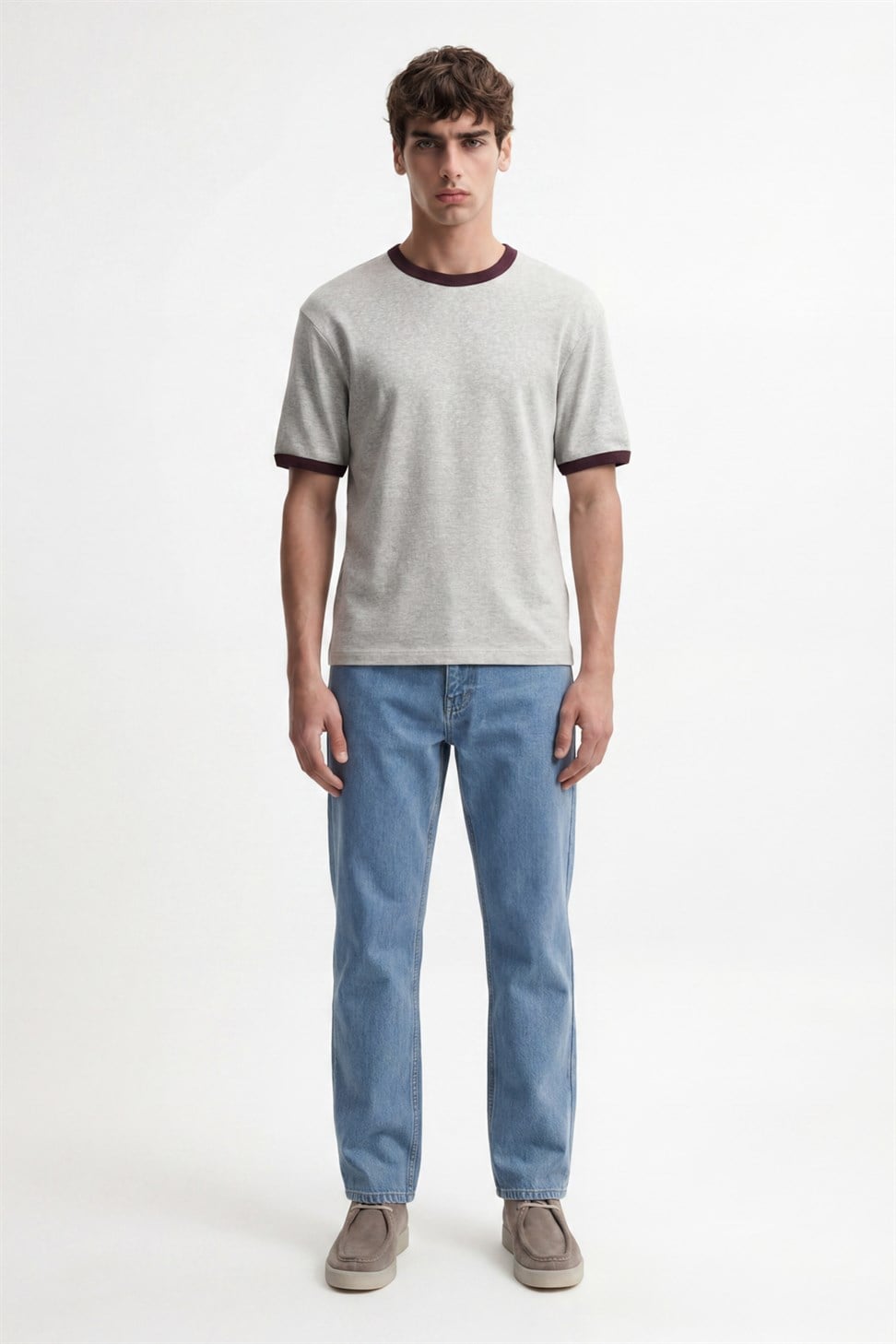 Antioch Gri Kontrast Yaka Erkek T-Shirt