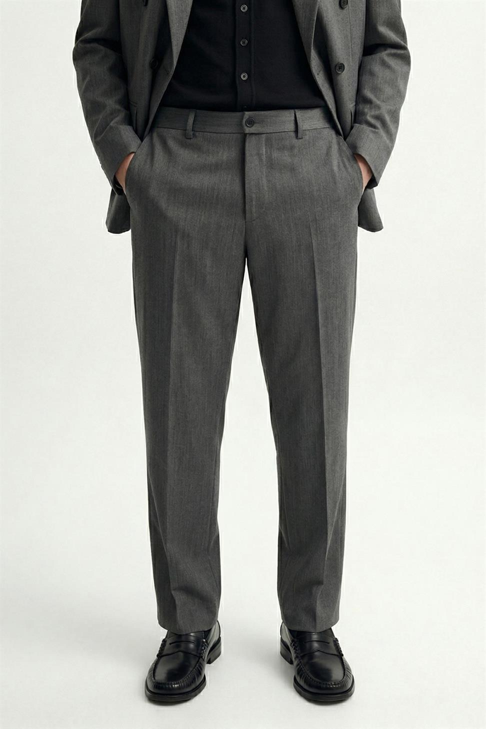 Antioch Gri Kruvaze Çizgili Erkek Takım Elbise