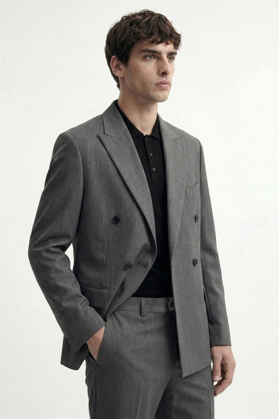 Antioch Gri Kruvaze Çizgili Erkek Takım Elbise