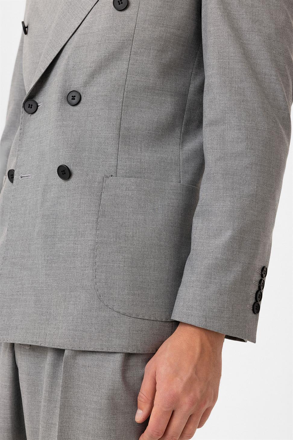 Antioch Gri Kruvaze Kapama İtalyan Kesim Erkek Takım