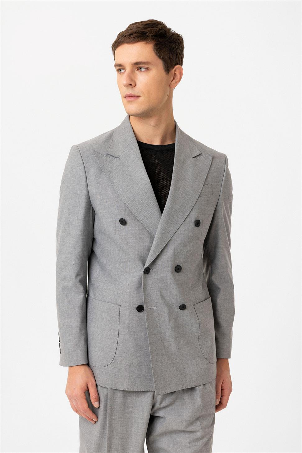 Antioch Gri Kruvaze Kapama İtalyan Kesim Erkek Takım