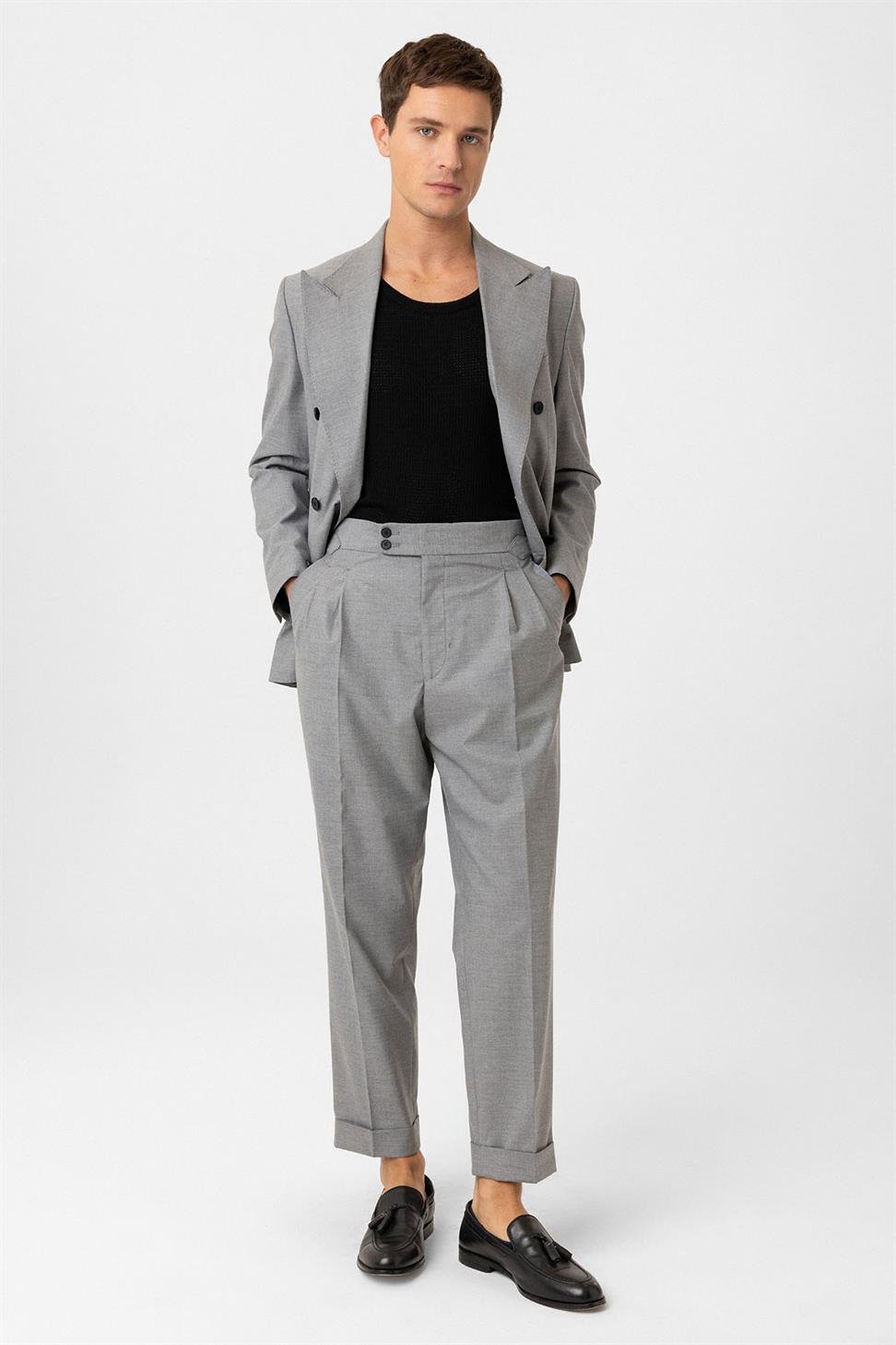 Antioch Gri Kruvaze Kapama İtalyan Kesim Erkek Takım