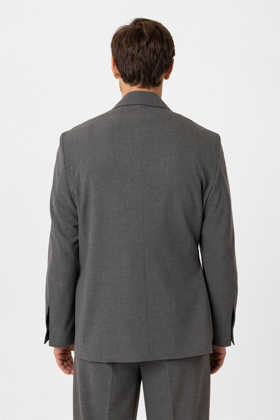 Antioch Gri Kuşaklı Relax Fit Erkek Blazer Ceket