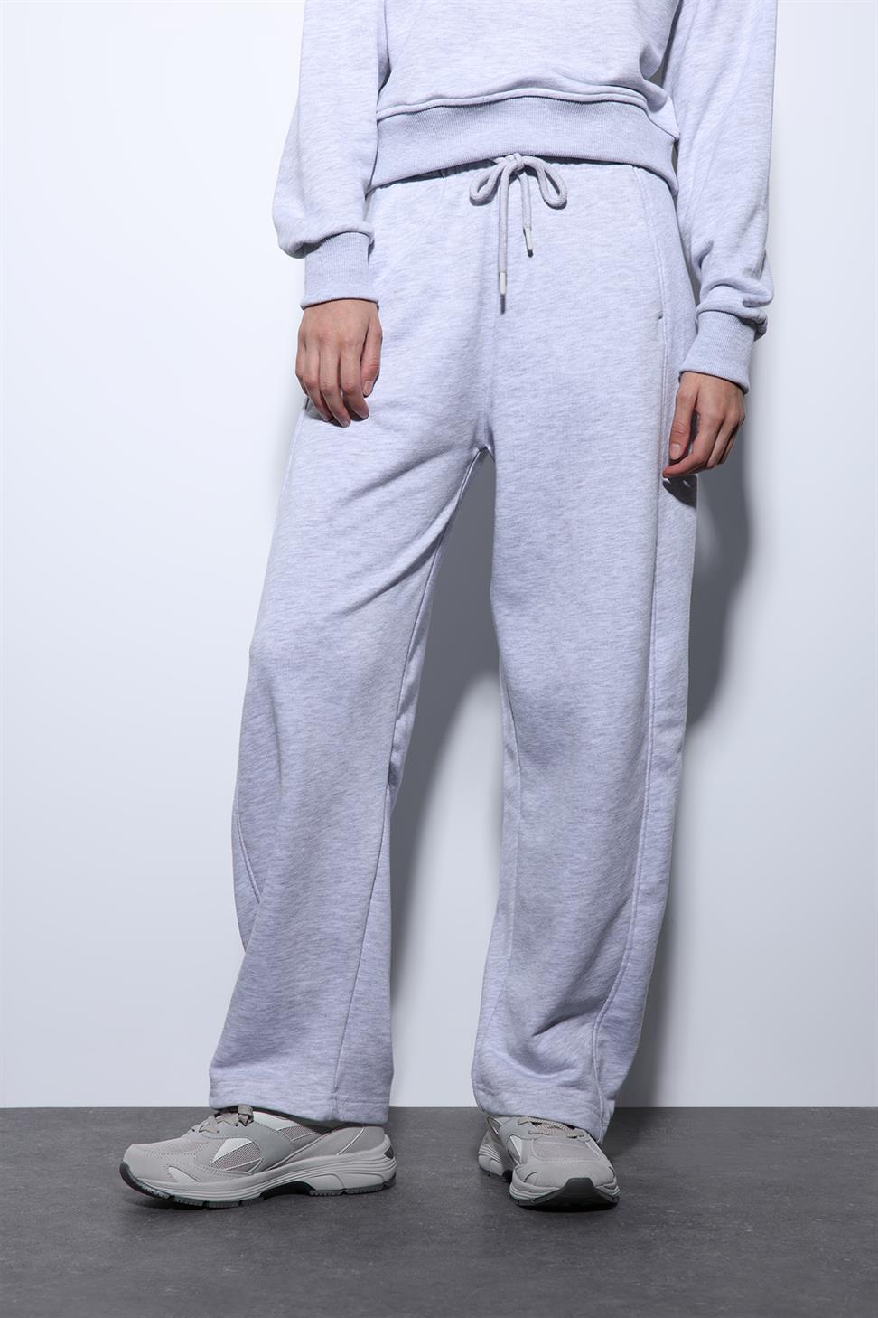 Antioch Gri Melanj Basic Düz Paça Kadın Eşofman Altı