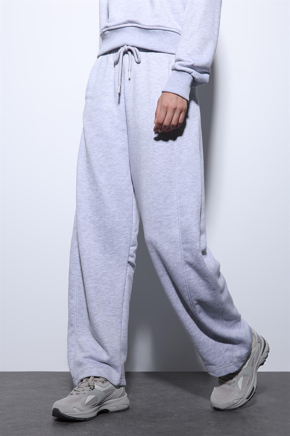 Antioch Gri Melanj Basic Düz Paça Kadın Eşofman Altı