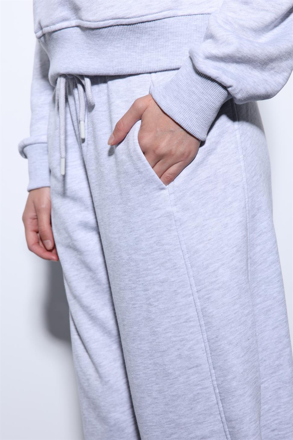 Antioch Gri Melanj Basic Düz Paça Kadın Eşofman Altı