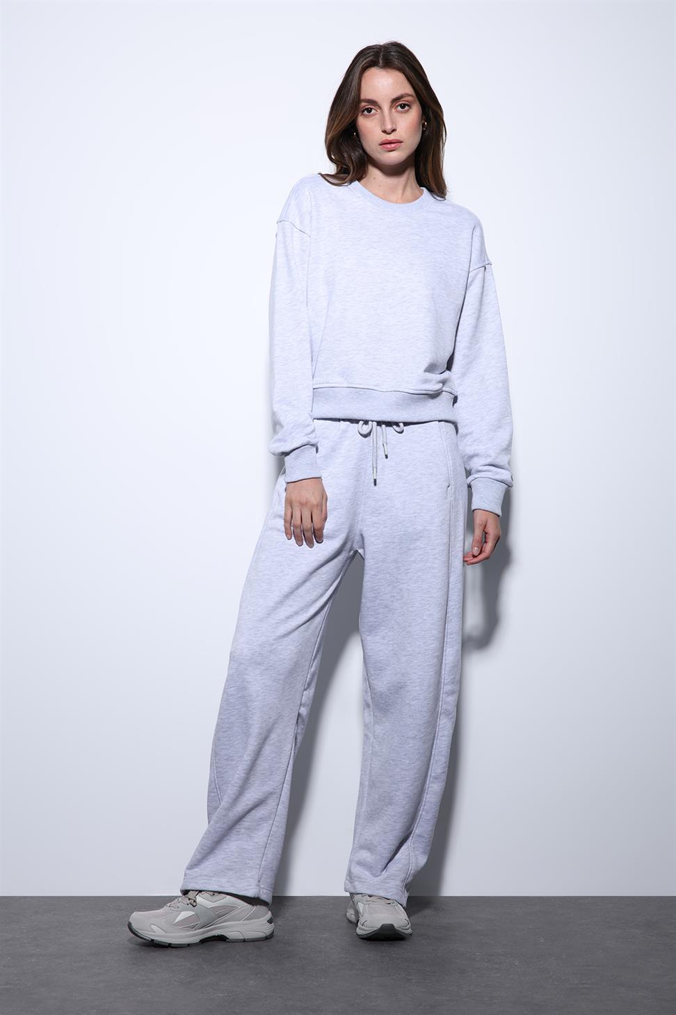 Antioch Gri Melanj Basic Kadın Sweatshirt